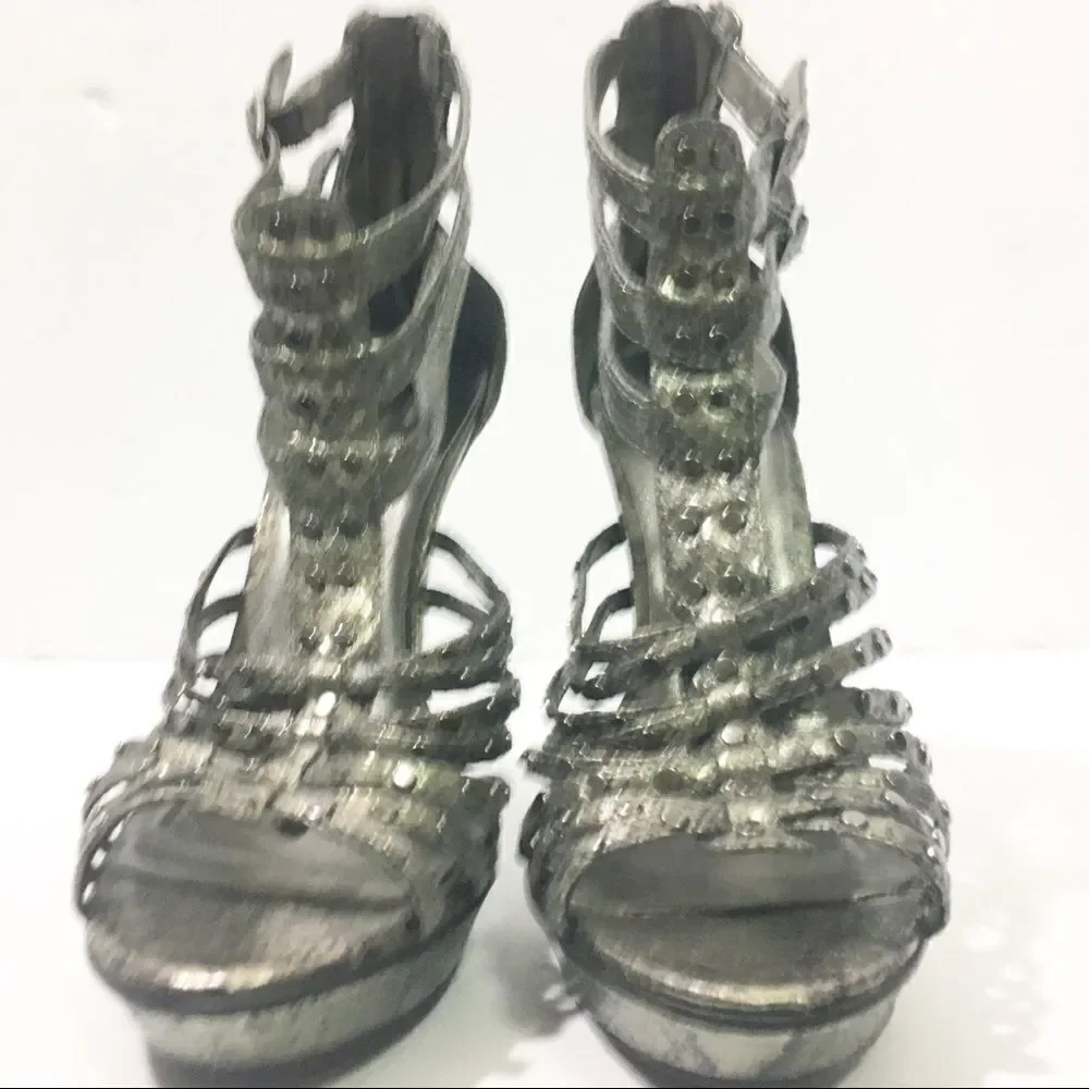 Silver Studded Platform Shoes Metallic Statement Heels Y2K Party Glam